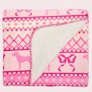 Pink x Loveshackfancy cozy plush blanket in print: pretty fairisle coquette bows